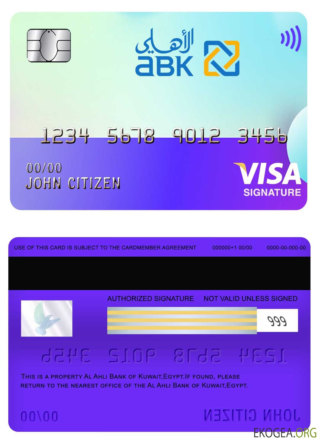 Carte de signature de visa de la banque Al Ahli d'Égypte du Koweït